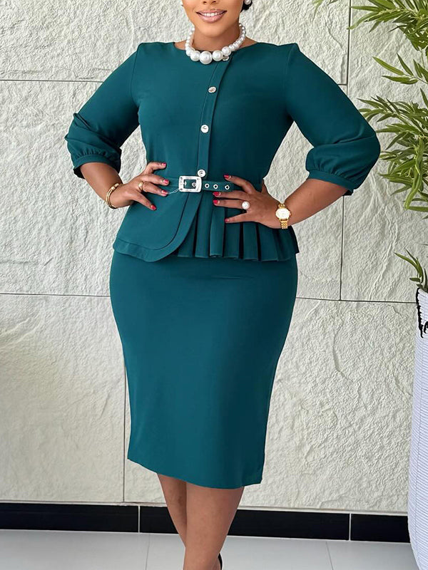 Button-Front Belted Dress