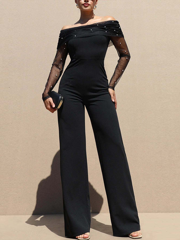Pearl-Studded Off-Shoulder Jumpsuit