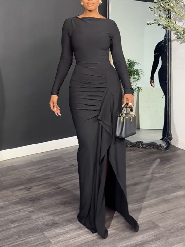 Solid Side-Slit Tied Maxi Dress