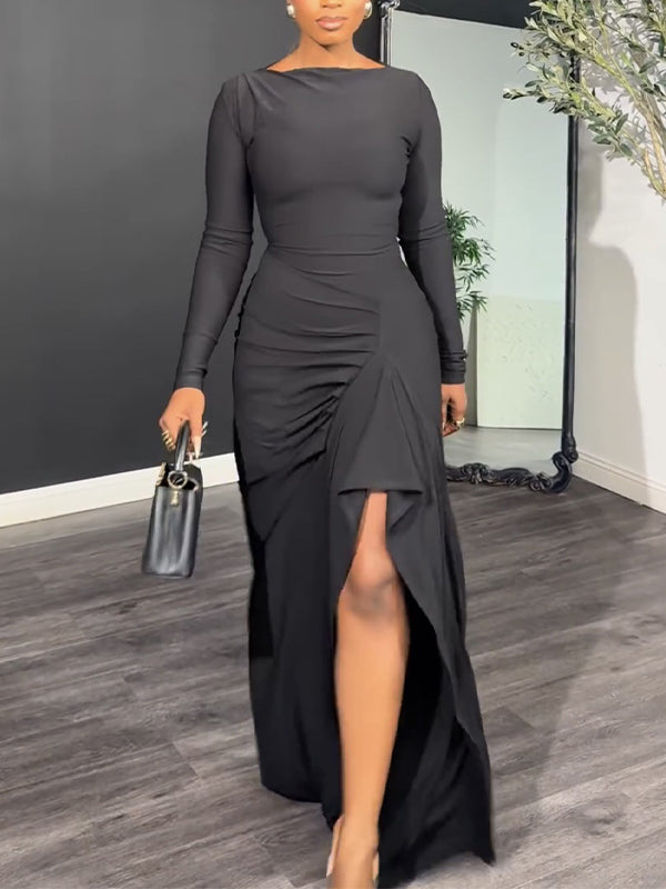 Solid Side-Slit Tied Maxi Dress