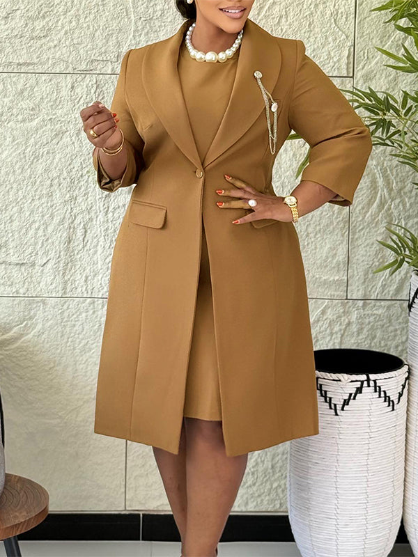 Solid Long Blazer & Dress Set