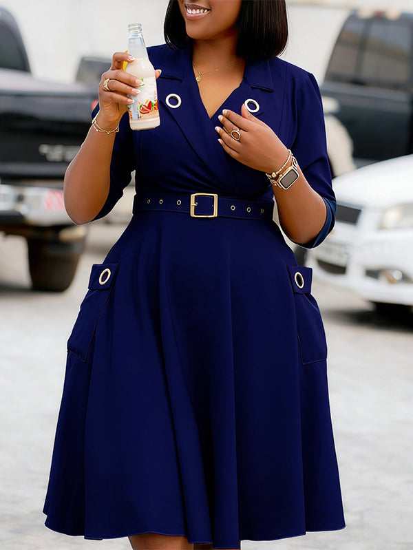 Lapel Belted Dress