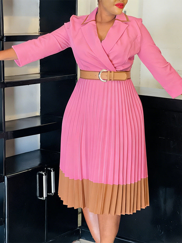 Belted Pleated Blazer Dress