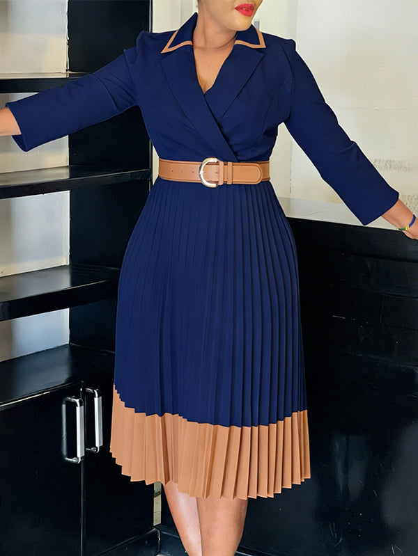 Belted Pleated Blazer Dress