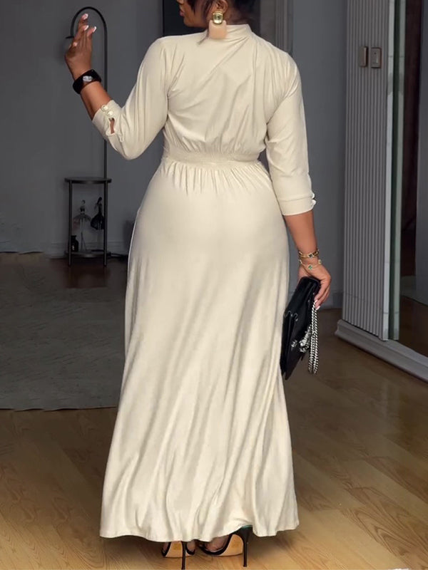 Solid Button-Front Maxi Dress