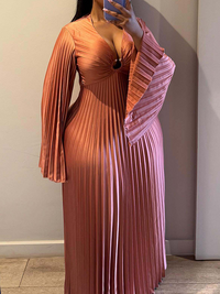 V-Neck Pleated Maxi Dress