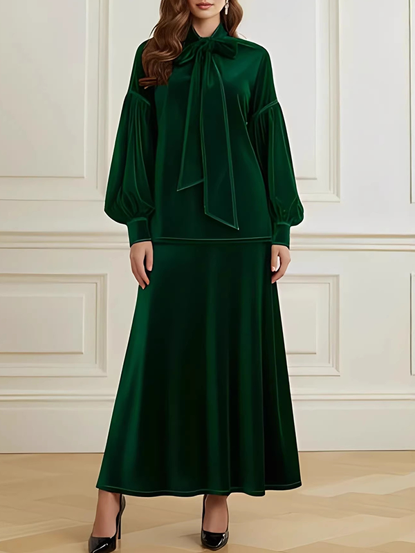 Velvet Tied-Neck Dress