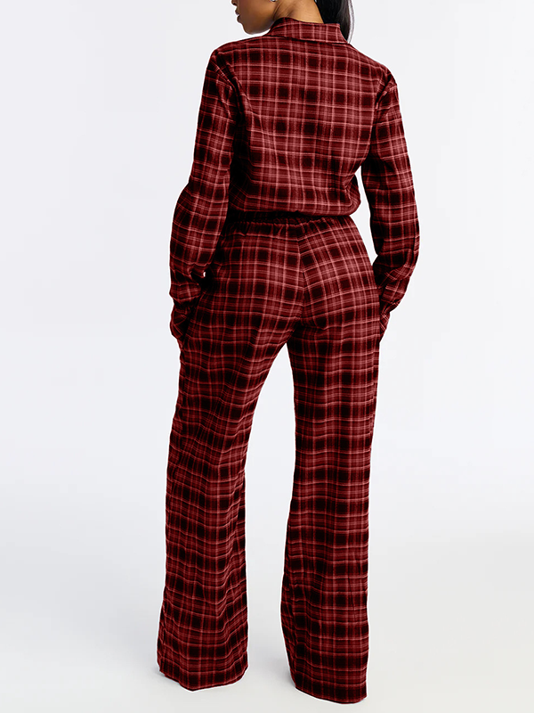 Plaid Button-Front Jumpsuit