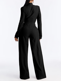 Tied-Neck Button-Front Jumpsuit