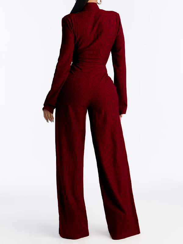 Tied-Neck Button-Front Jumpsuit
