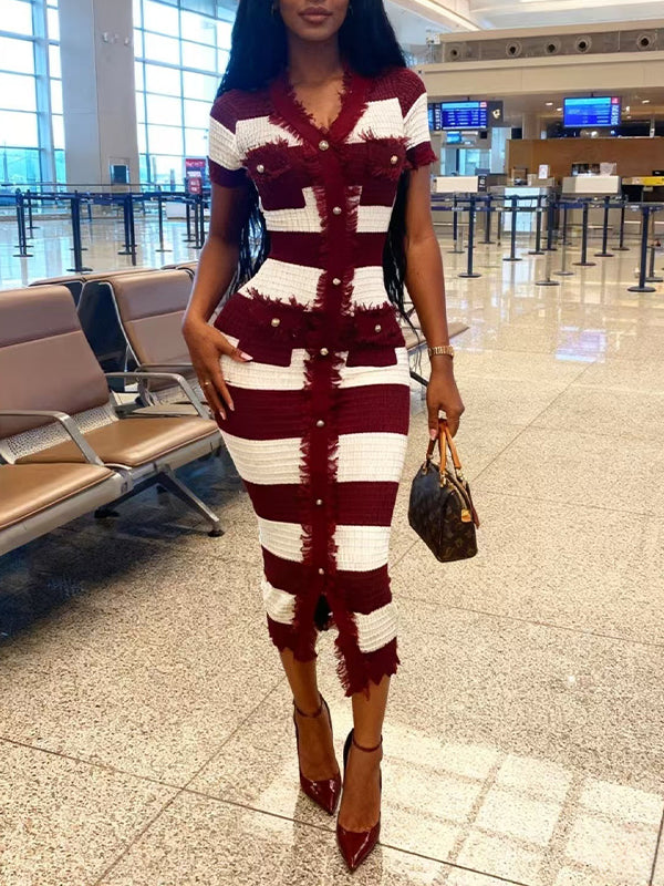 Two-Tone Button-Front Dress