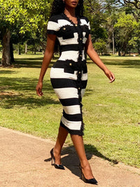 Two-Tone Button-Front Dress