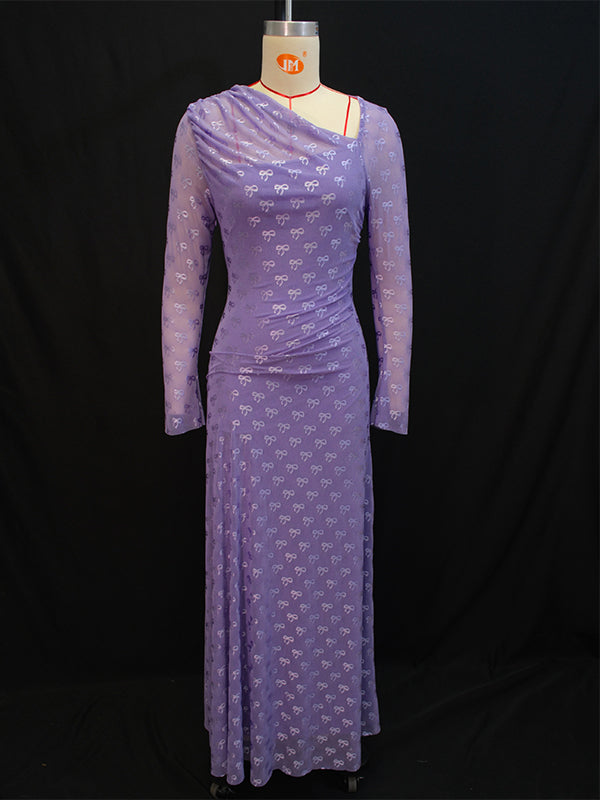 Printed Asymmetric-Neck Maxi Dress