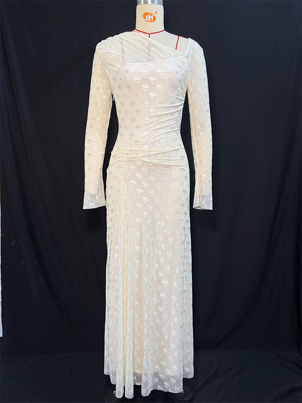 Printed Asymmetric-Neck Maxi Dress