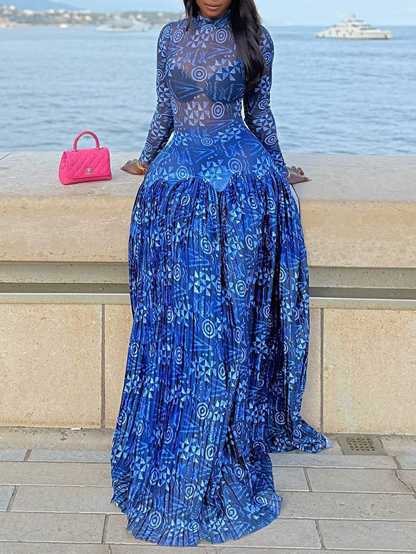 Printed Mock-Neck Maxi Dress