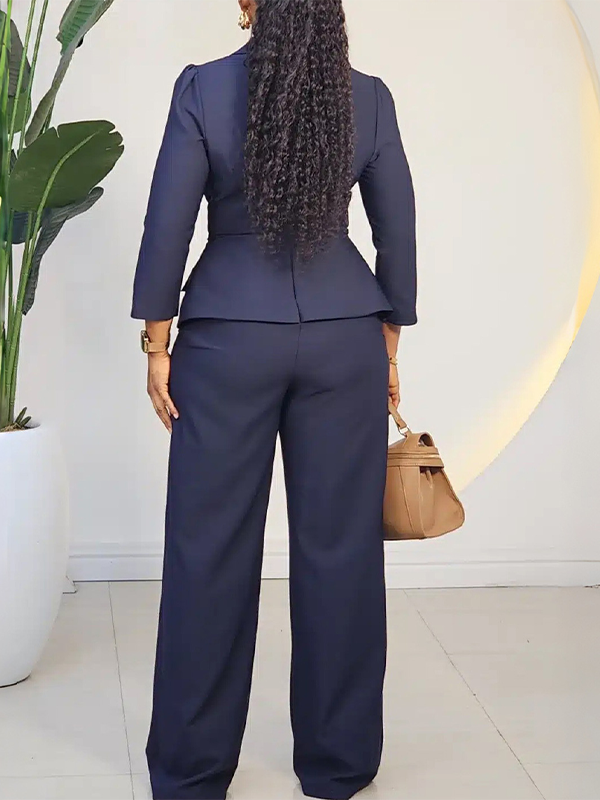 Lapel-Collar Peplum Jumpsuit