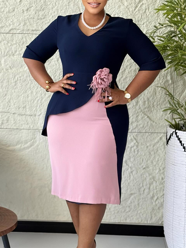 Two-Tone V-Neck Dress