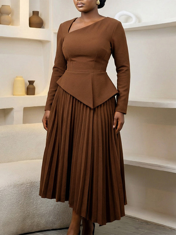 Solid Pleated Blazer Dress