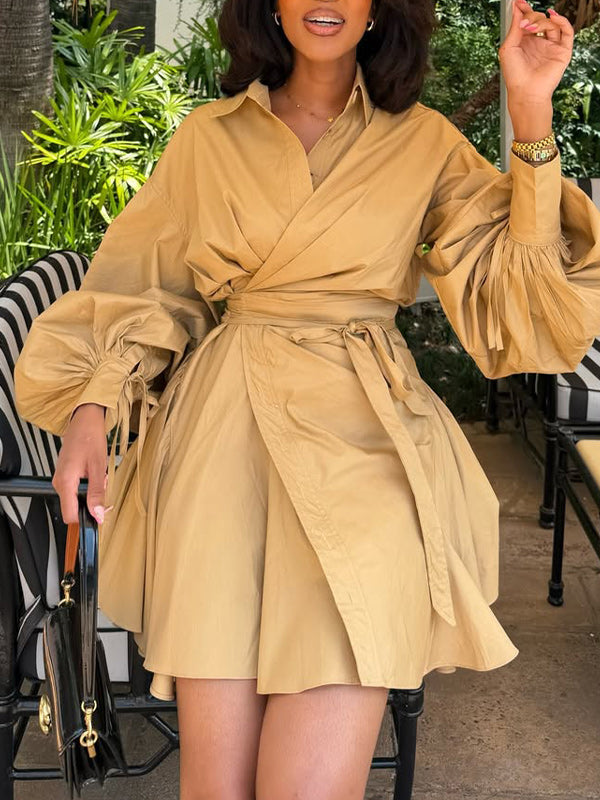 Solid Wrap Shirt Dress