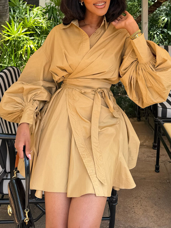 Solid Wrap Shirt Dress