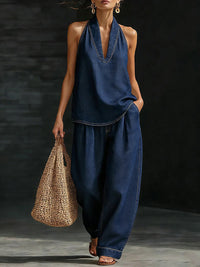 Sleeveless Denim Pants Set
