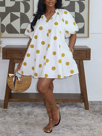 Printed V-Neck Cute Dress