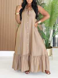 Button-Front Sleeveless Shirt Dress