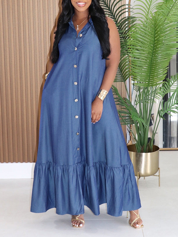 Button-Front Sleeveless Shirt Dress