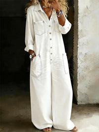 Button-Front Denim Jumpsuit--Clearance