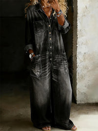 Button-Front Denim Jumpsuit--Clearance