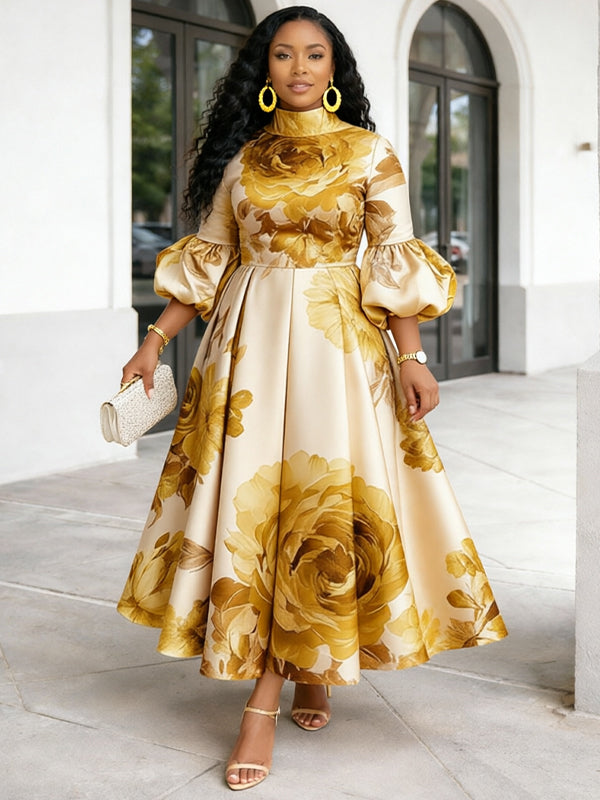 Floral Puff-Sleeve Dress