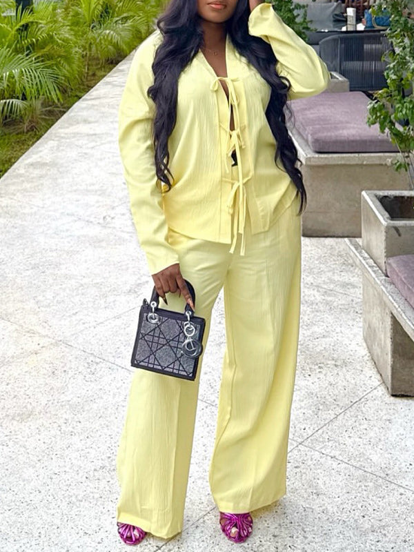 Solid Tied Shirt & Pants Set