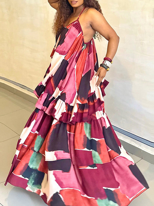 Printed Tiered Ruffle Maxi Dress