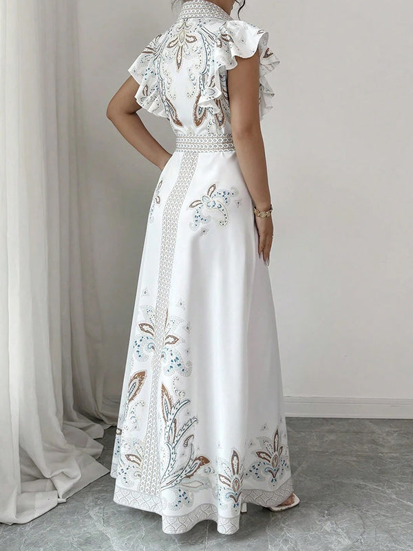 Printed Ruffle Tied Shirt Dress