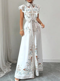 Printed Ruffle Tied Shirt Dress