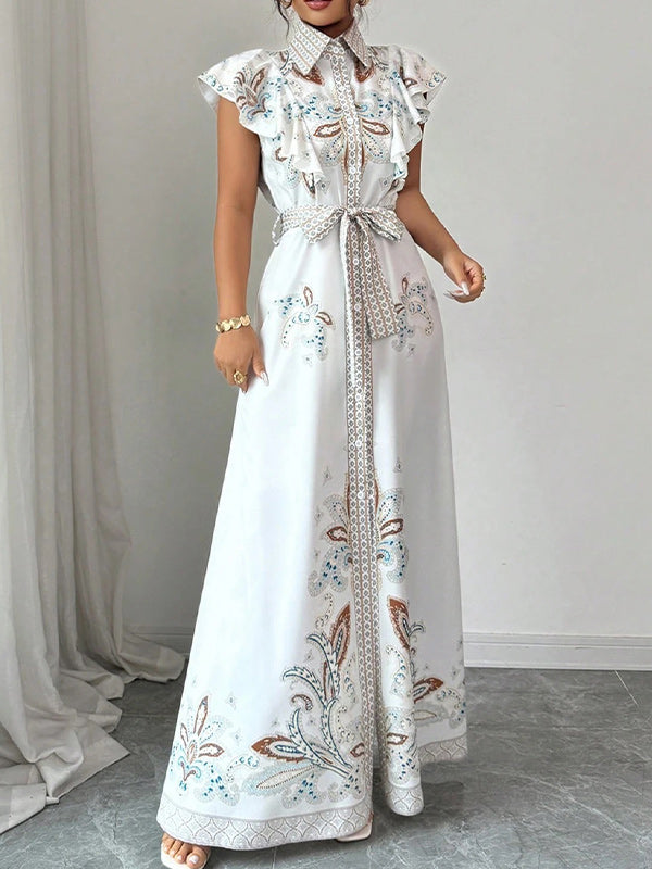 Printed Ruffle Tied Shirt Dress