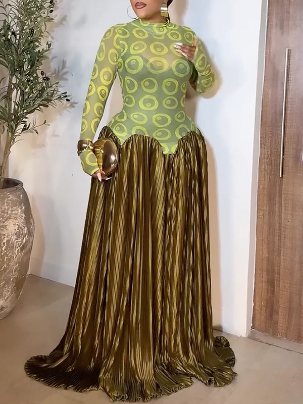 Printed Combo Pleated Dress