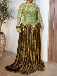 Printed Combo Pleated Dress