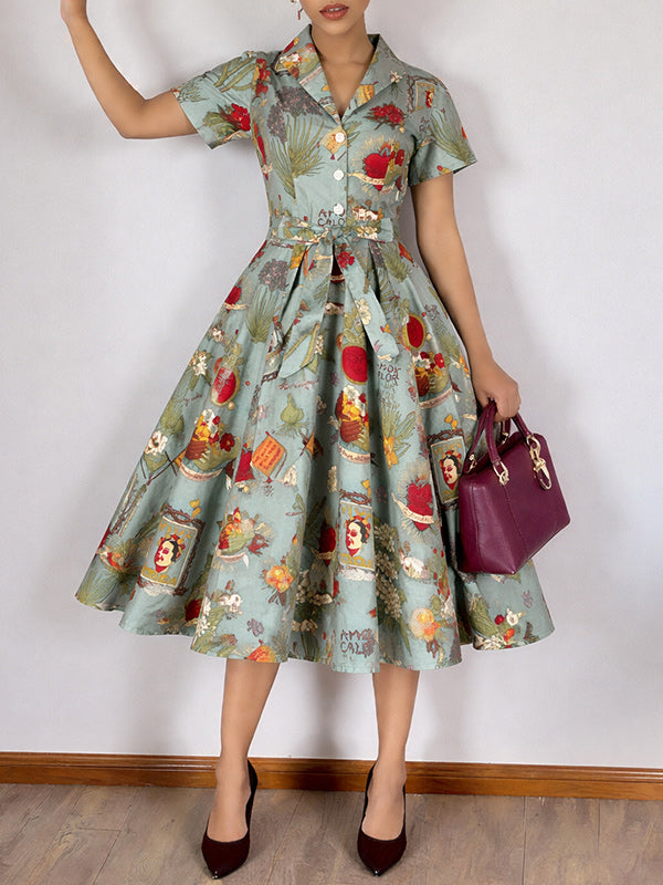 Printed Tied Shirt Dress