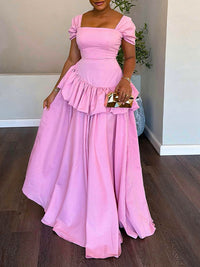 Square-Neck Ruffle Maxi Dress