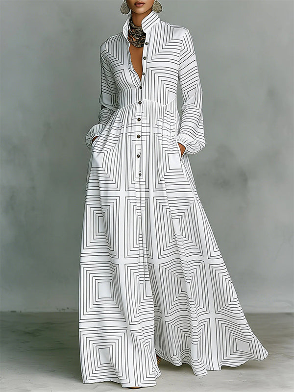 Printed Button-Front Shirt Dress