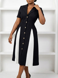 Pleated-Combo Button-Front Dress
