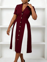 Pleated-Combo Button-Front Dress