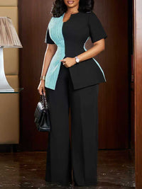 Two-Tone Slit Top & Pants Set