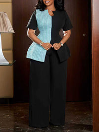 Two-Tone Slit Top & Pants Set