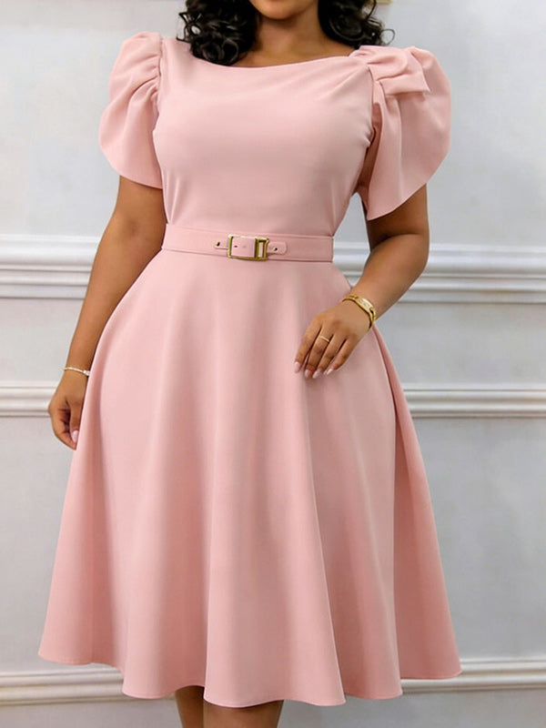 Puff-Sleeve Belted Dress