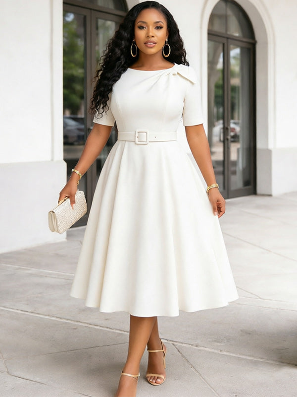 Solid Belted Midi Dress