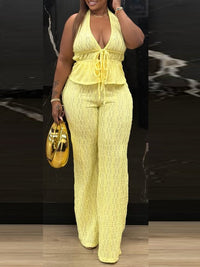 Textured Tied Halter Top & Pants Set