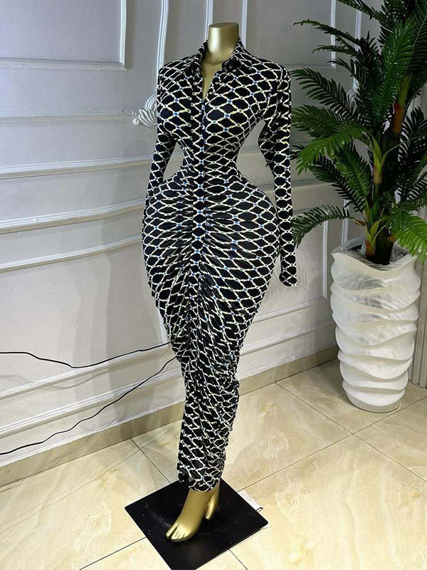 Printed Ruched Bodycon Dress