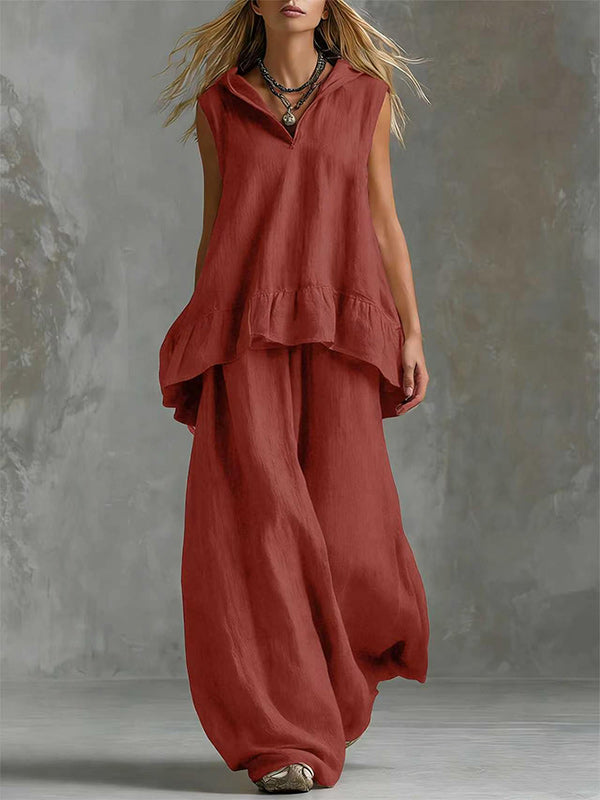 Sleeveless Hoodie & Wide-Leg Pants Set